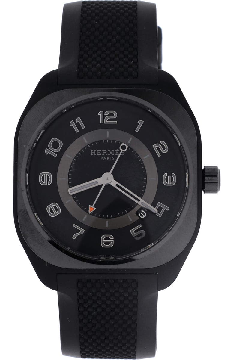 Pre-Owned Hermes H08 Automatic Watch Titanium and Rubber 39, Main, color, Black