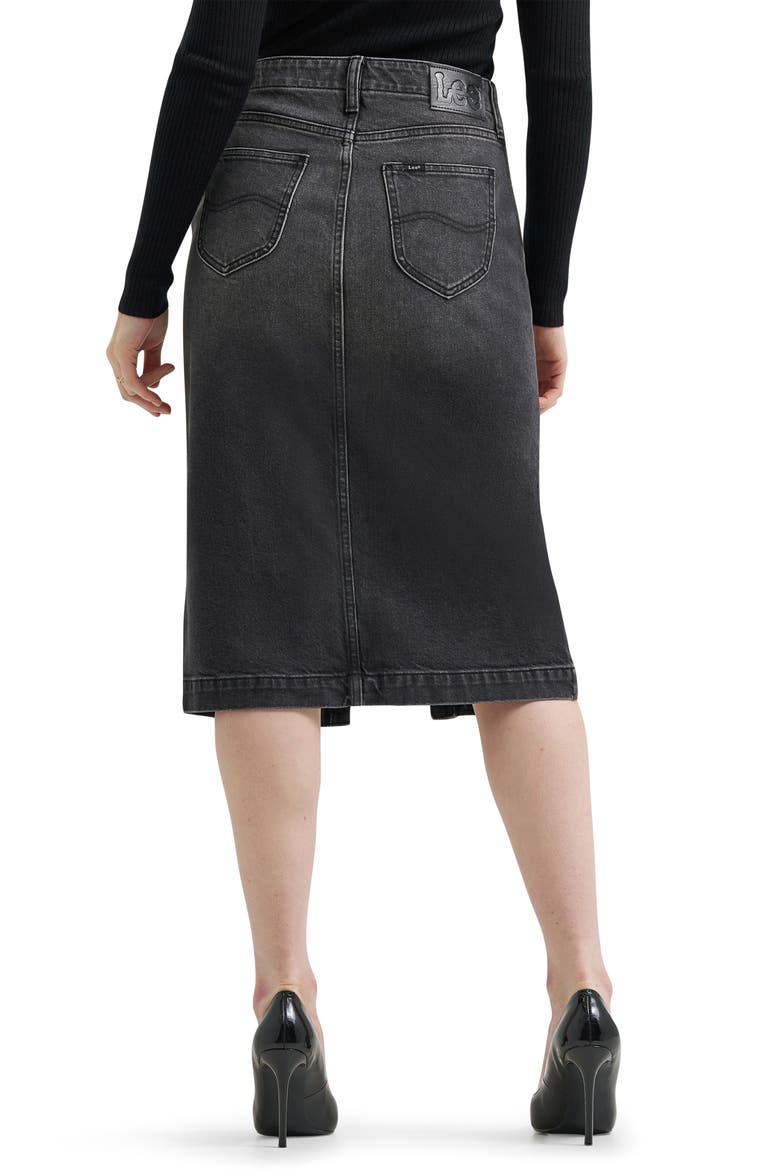 Zip Front Denim Skirt, Alternate, color, CHARRED BLACK