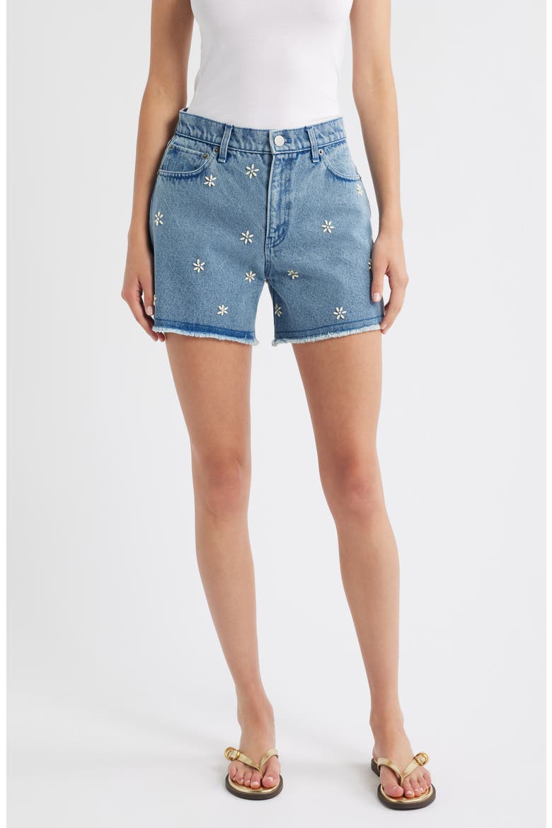 Embellished Cutoff Denim Shorts, Main, color, BLUE EMBELLISHED