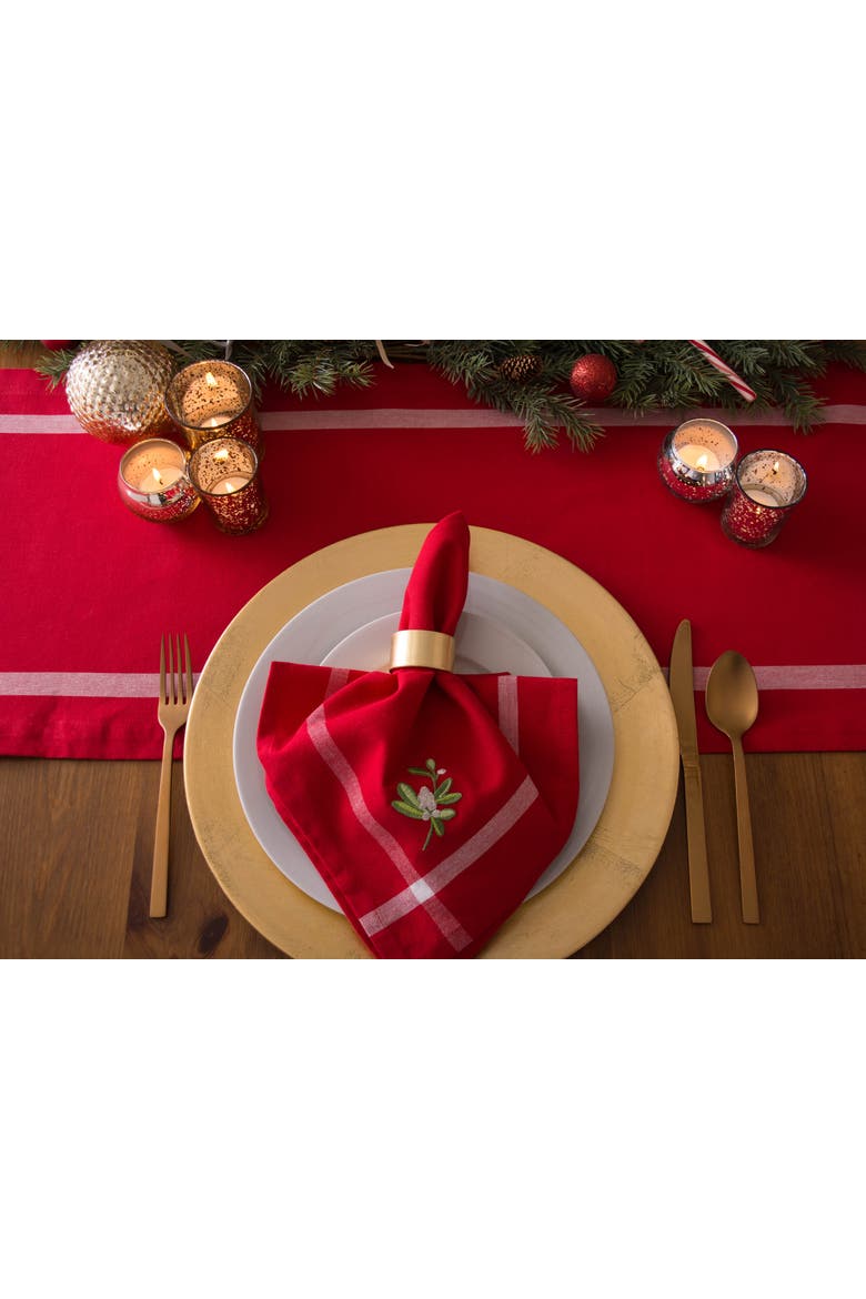 Embroidered Mistletoe Border Table Runner, Alternate, color, Mistletoe Corner