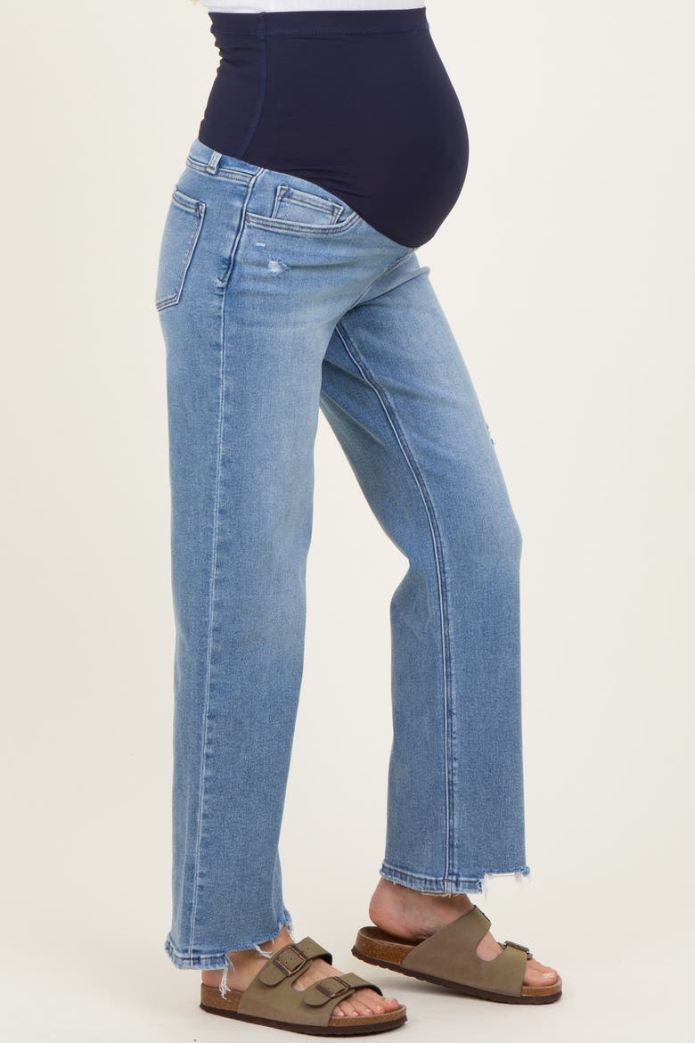 Blue Distressed Frayed Hem Slim Maternity Wide Leg Jeans, Alternate, color, Light Blue