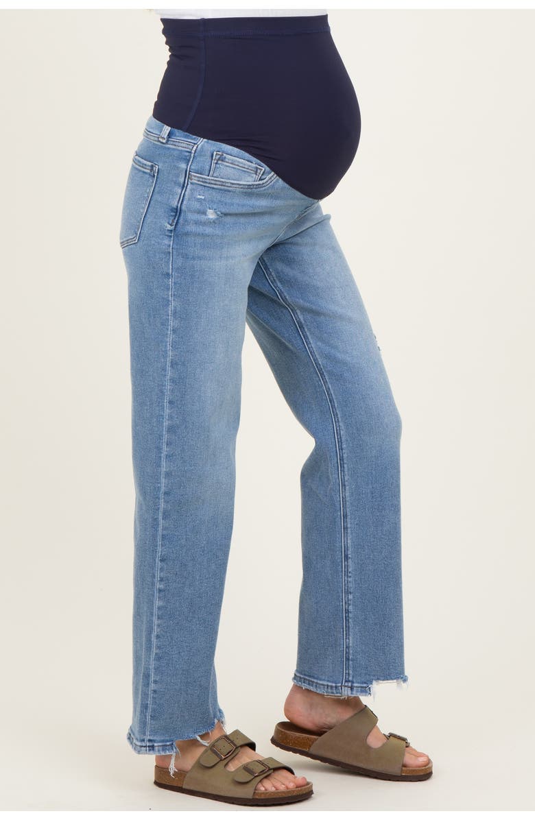 PinkBlush Blue Distressed Frayed Hem Slim Maternity Wide Leg Jeans, Alternate, color, Light Blue