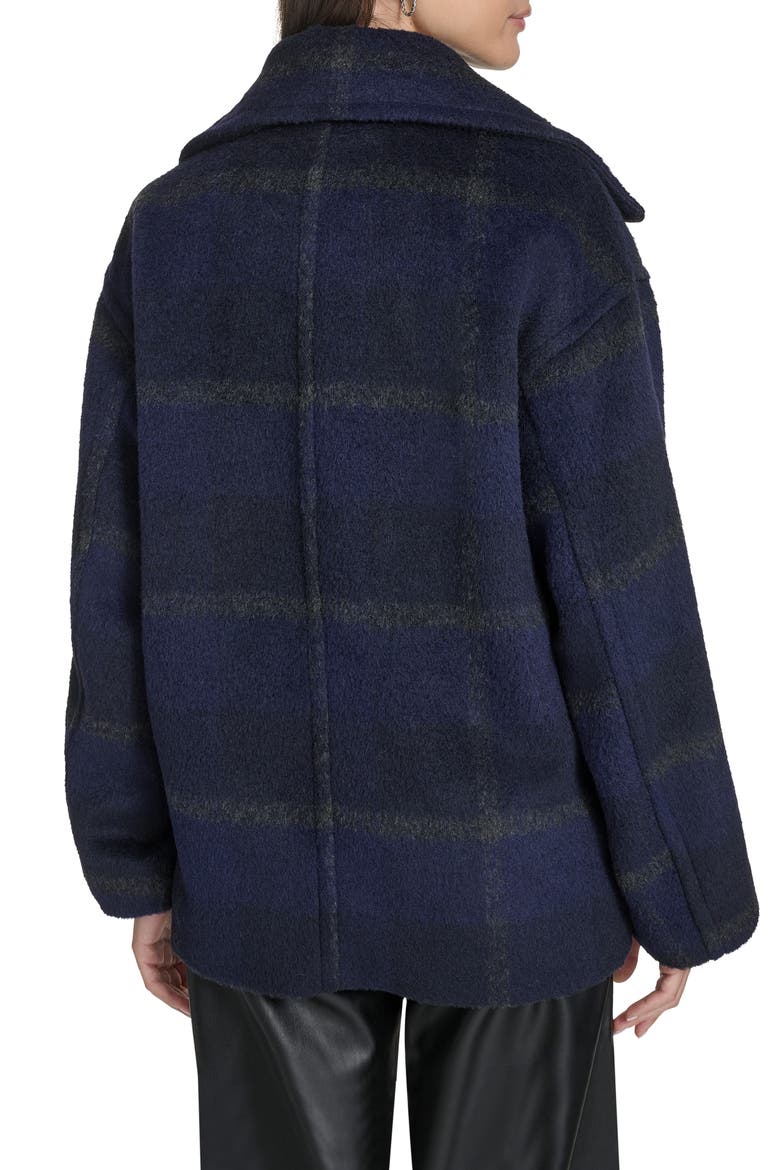 Plaid Short Peacoat with Removable Faux Shearling Collar, Alternate, color, NAVY PLAID