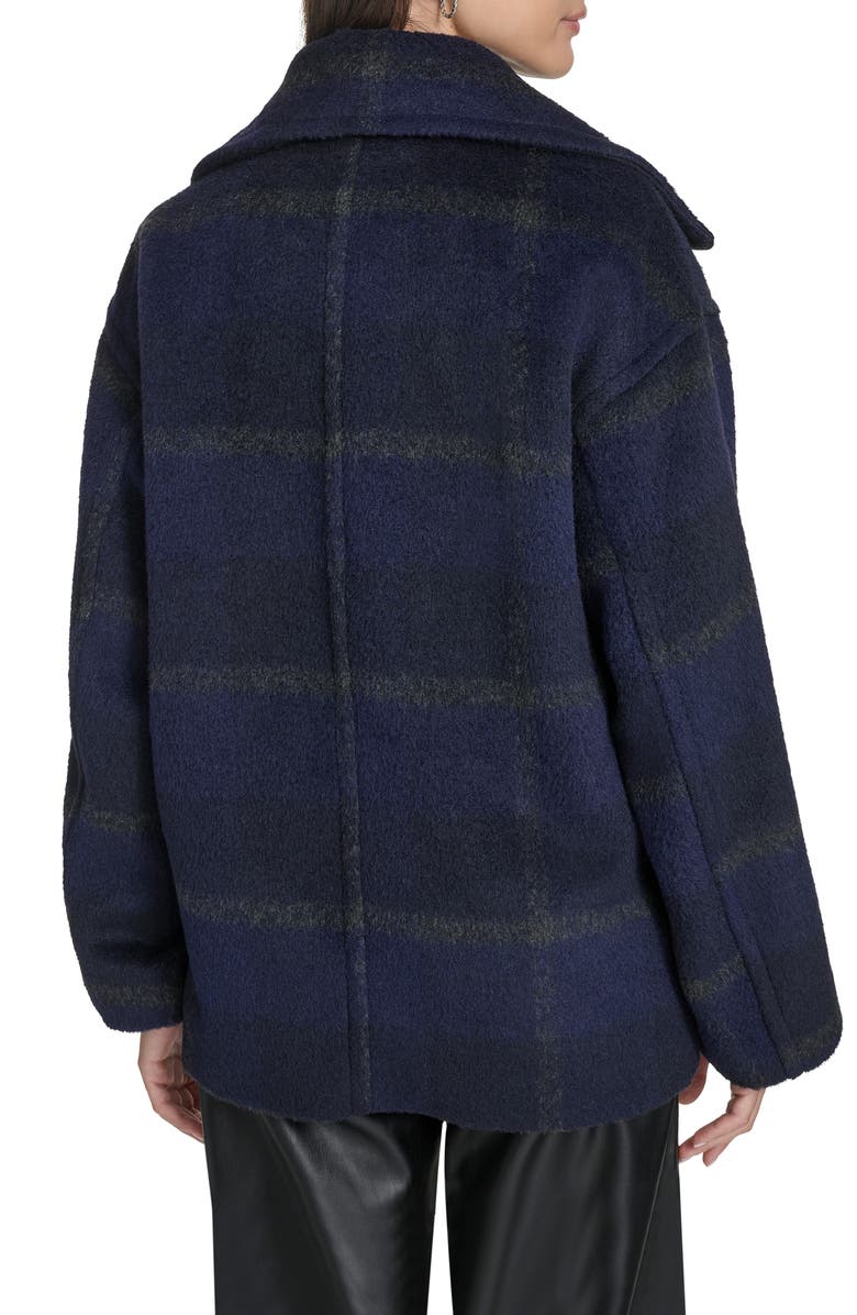 Levi
s Plaid Short Peacoat with Removable Faux Shearling Collar, Alternate, color, Navy Plaid