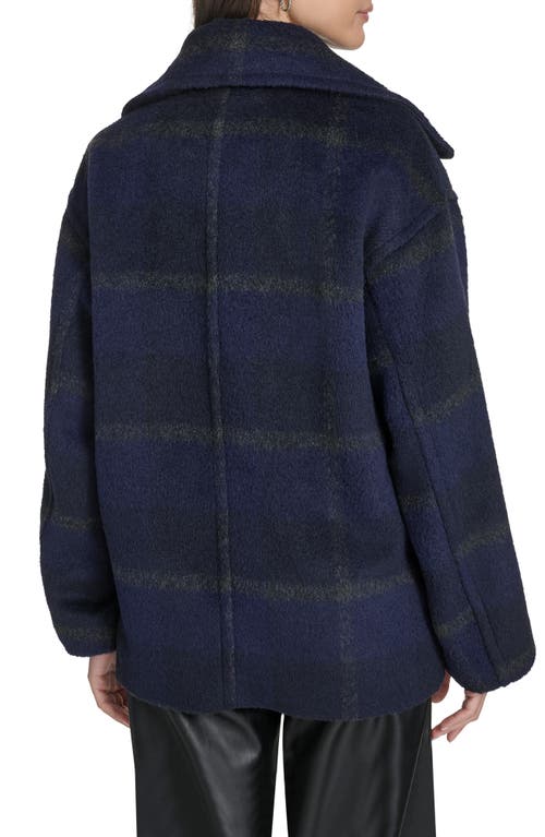 Levi's Plaid Short Peacoat With Removable Faux Shearling Collar In Blue