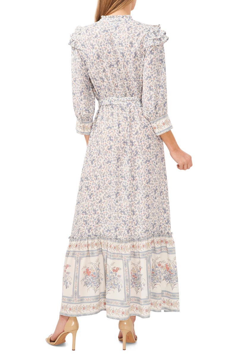 CeCe Floral Print Ruffle Tie Waist Maxi Dress, Alternate, color, 