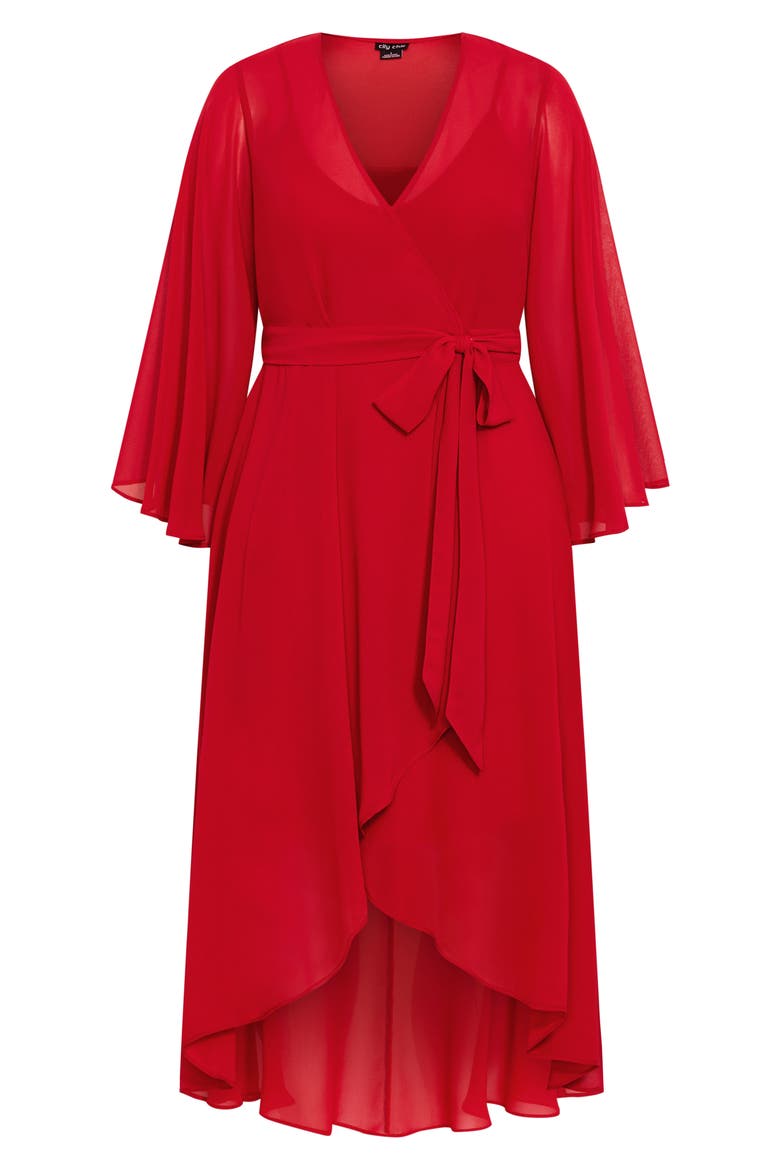 Fleetwood Long Sleeve Chiffon Wrap Dress, Alternate, color, RED