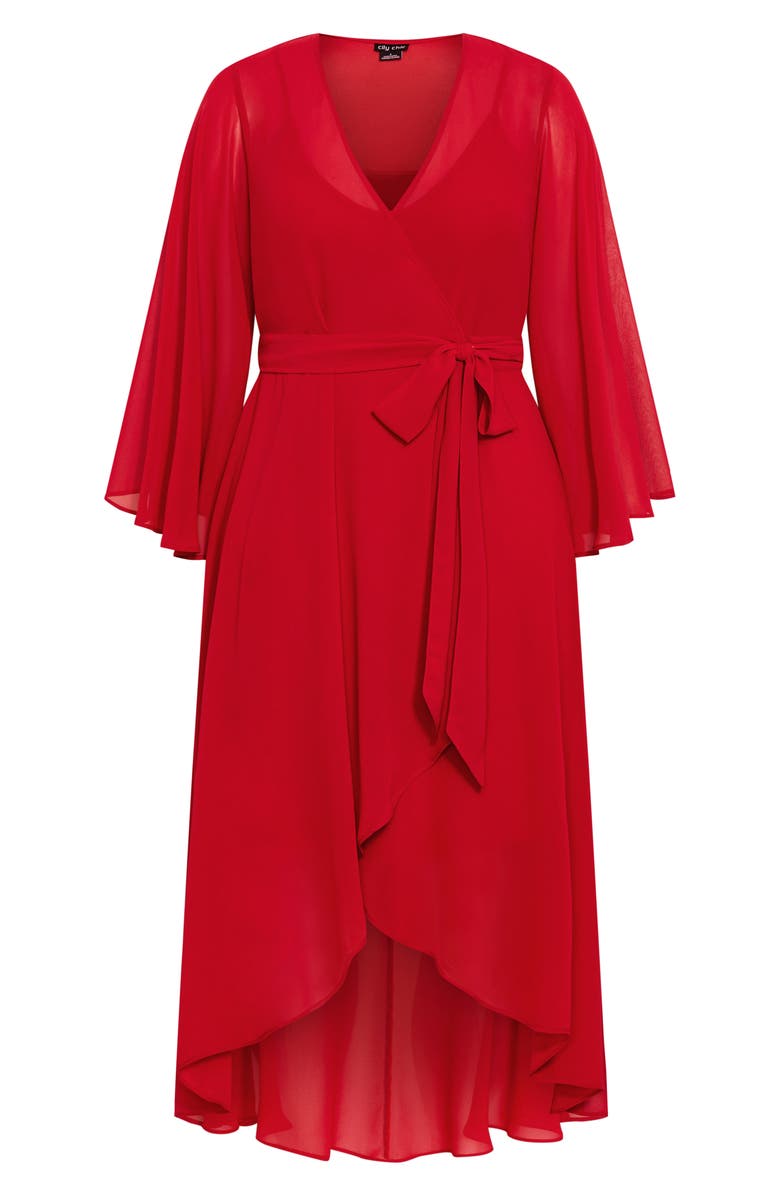 City Chic Fleetwood Long Sleeve Chiffon Wrap Dress, Alternate, color, Red