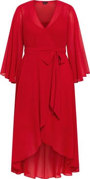 City Chic Fleetwood Long Sleeve Chiffon Wrap Dress