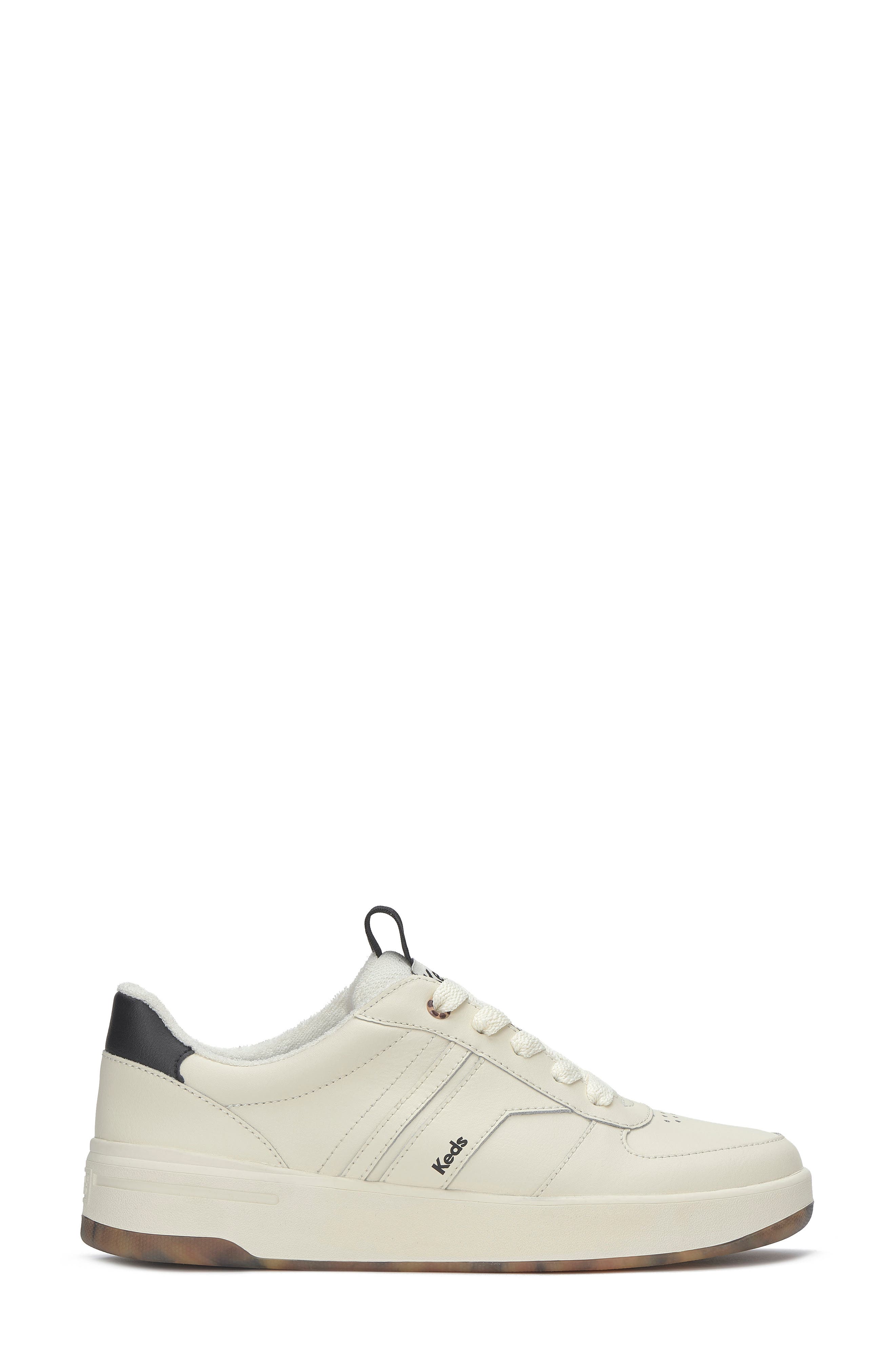Keds<sup>®</sup> Court II Leather Sneaker, Alternate, color, Egret/ Tan Black
