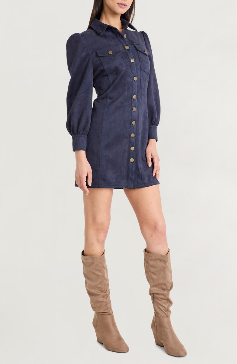 The Good Journey Long Sleeve Faux Suede Minidress, Alternate, color, Navy