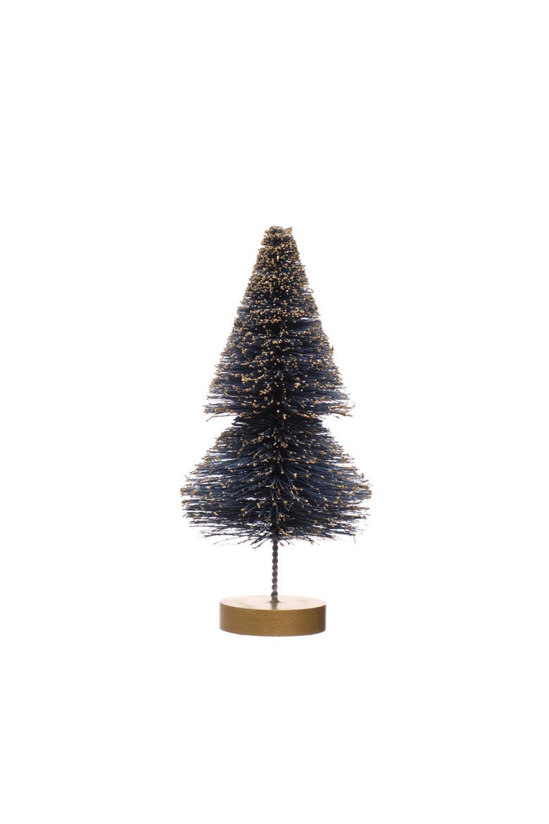 Sisal Bottle Brush Tree with Gold Glitter & Wood Base, Alternate, color, Gold & Blue