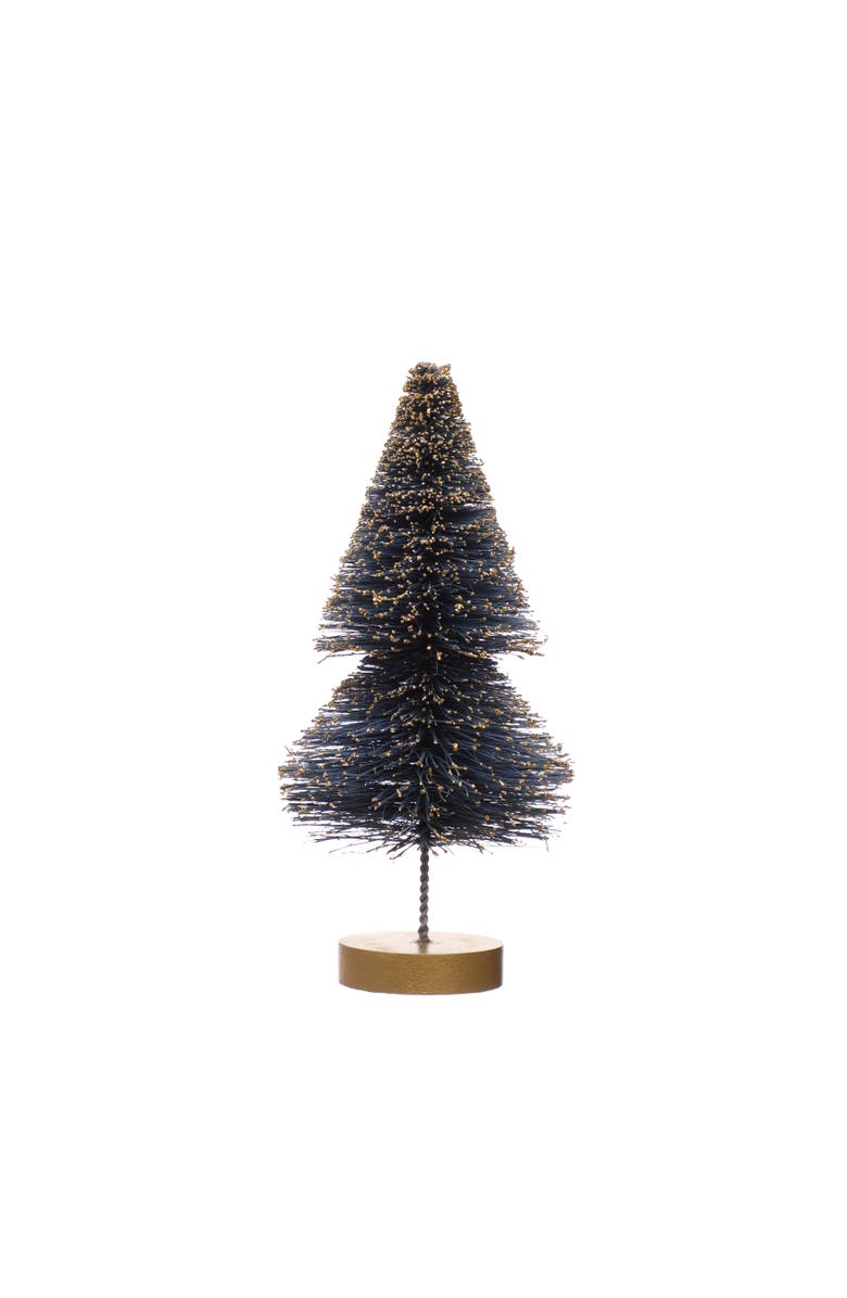 Storied Home Tall Sisal Bottle Brush Tree with Gold Glitter and Wood Base, Main, color, Blue