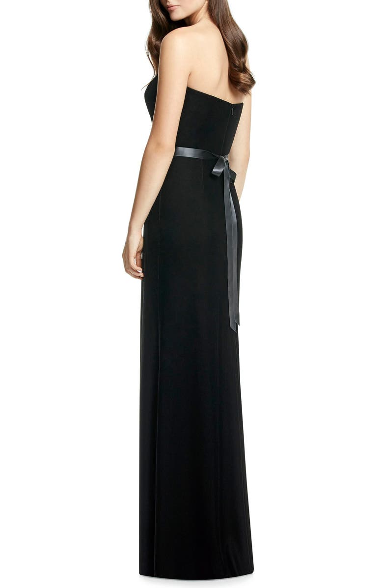 Dessy Collection Embellished Belt Strapless Velvet Gown, Alternate, color, 