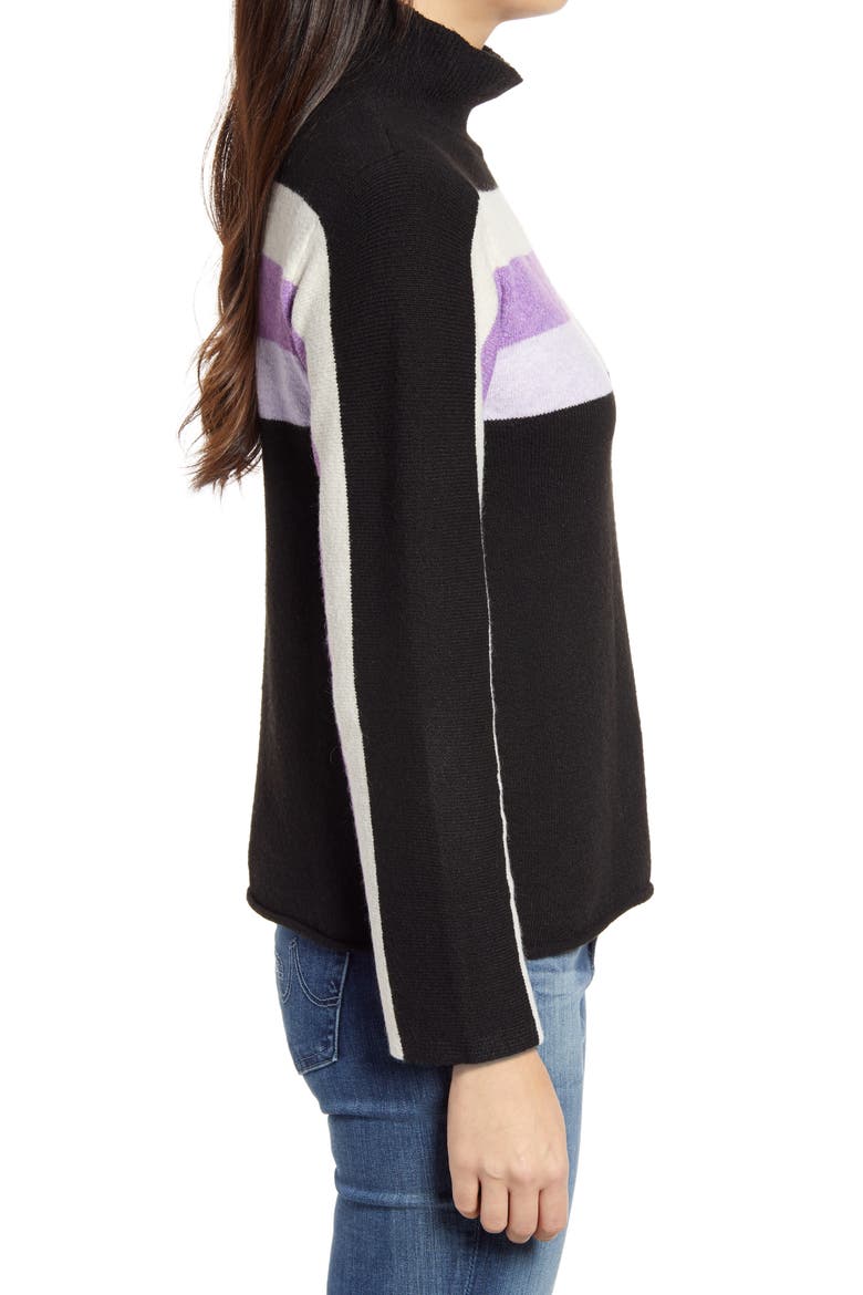 Stripe Detail Mock Neck Sweater (Nordstrom Exclusive), Alternate, color, BLACK/ AMETHYST CRYSTAL