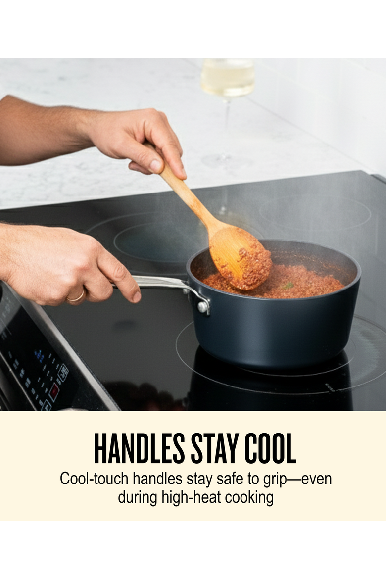 Maestro Ceramic Nonstick 4.5-qt Stock Pot & 2-qt Saucepan with Lids, Alternate, color, Black
