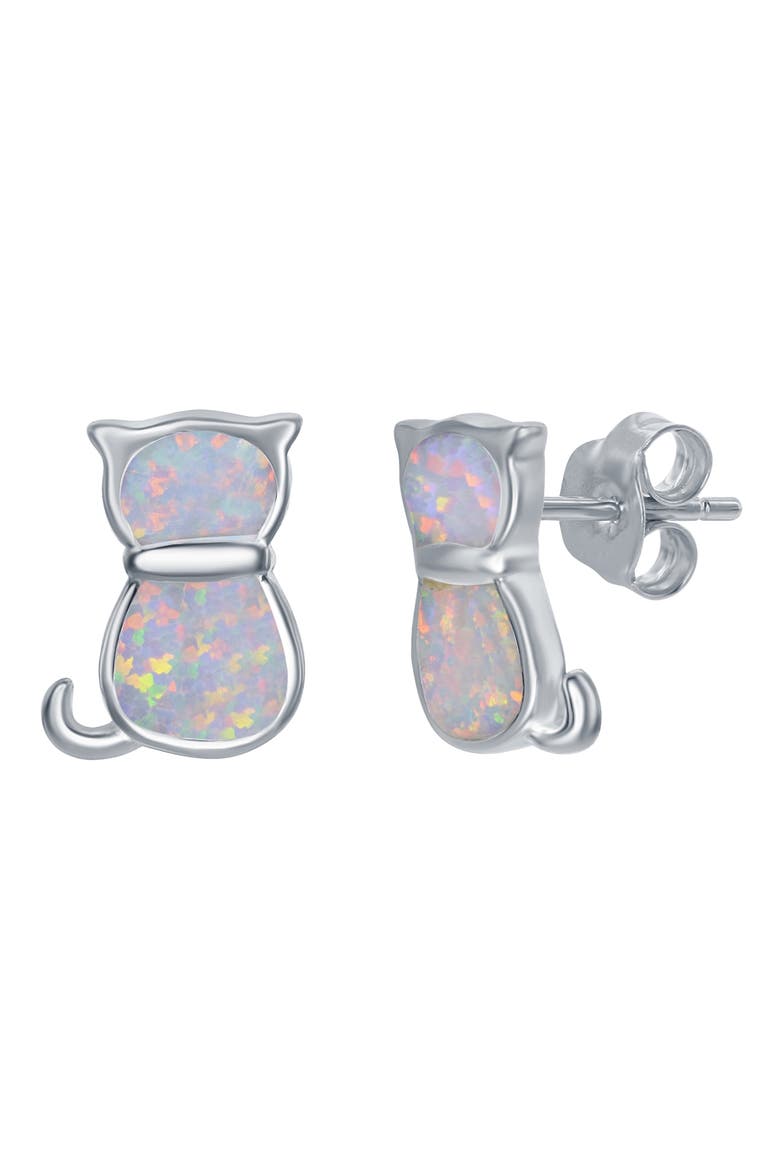 Sterling Silver White Inlay Opal Cat Necklace & Earrings Set, Alternate, color, WHITE