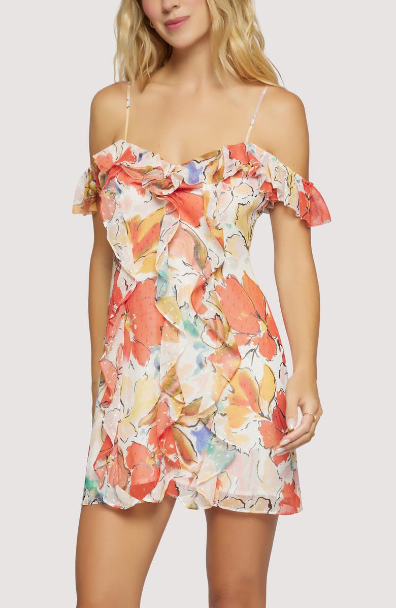 Lost + Wander Garden of Gaia Cold Shoulder Minidress, Alternate, color, Red-White-Floral
