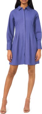 Halogen® Long Sleeve Cotton Fit & Flare Shirtdress