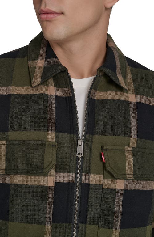 Levi's Insulated Plaid Cotton Flannel Zip-up Shirt Jacket In Green