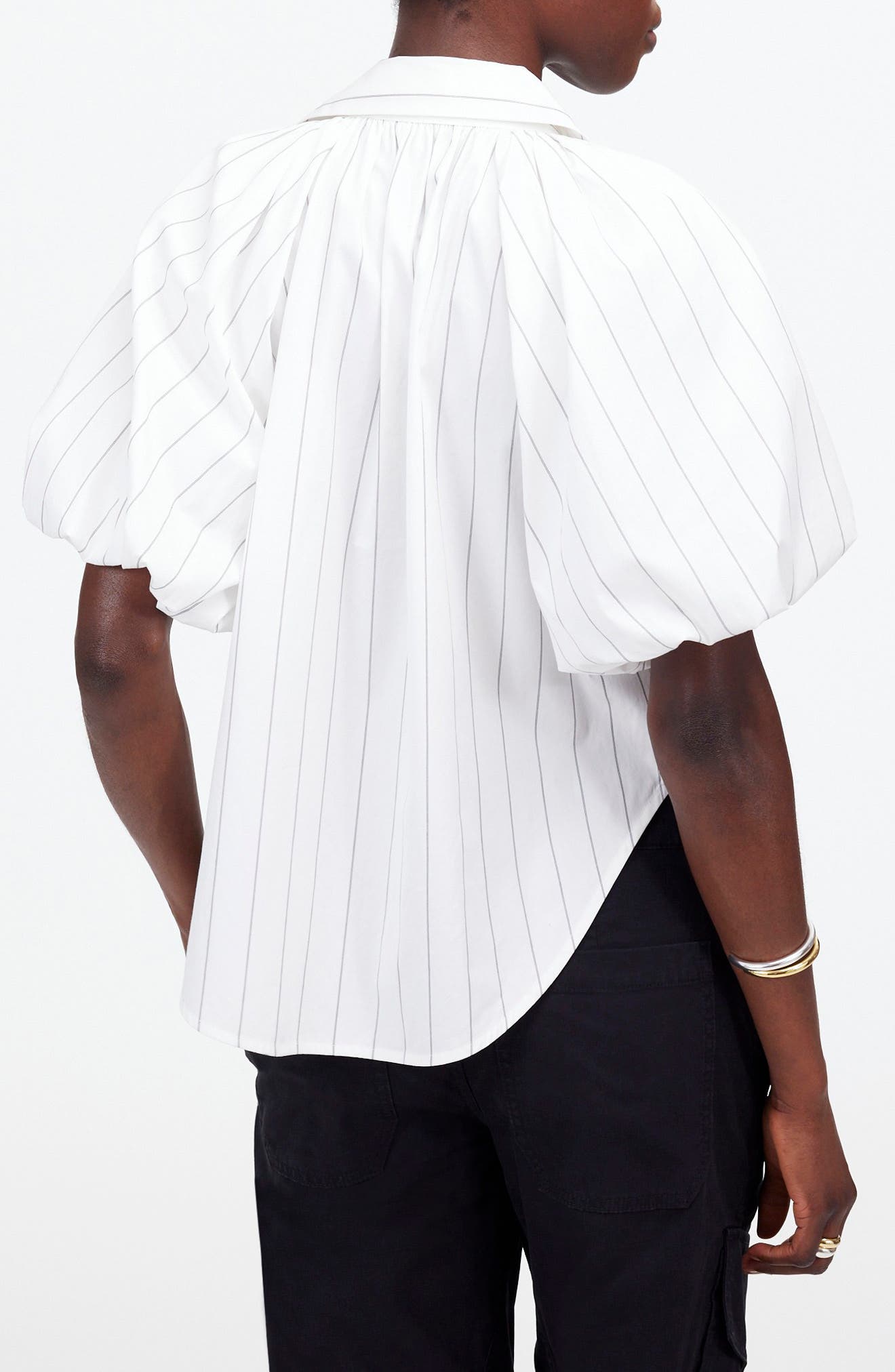 Madewell Stripe Shirred Bubble Sleeve Button-Up Shirt (Women ...