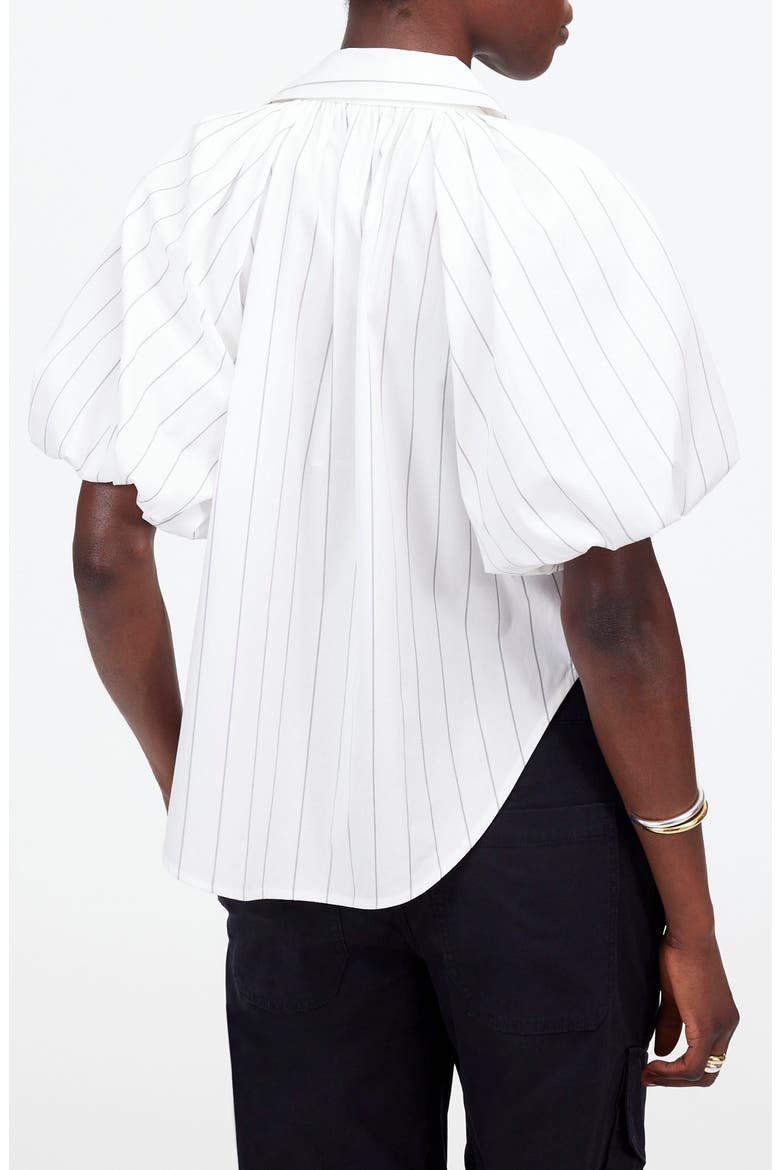 Stripe Shirred Bubble Sleeve Button-Up Shirt, Alternate, color, WHITE