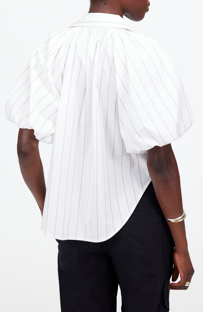 Madewell Stripe Shirred Bubble Sleeve Button-Up Shirt, Alternate, color, White