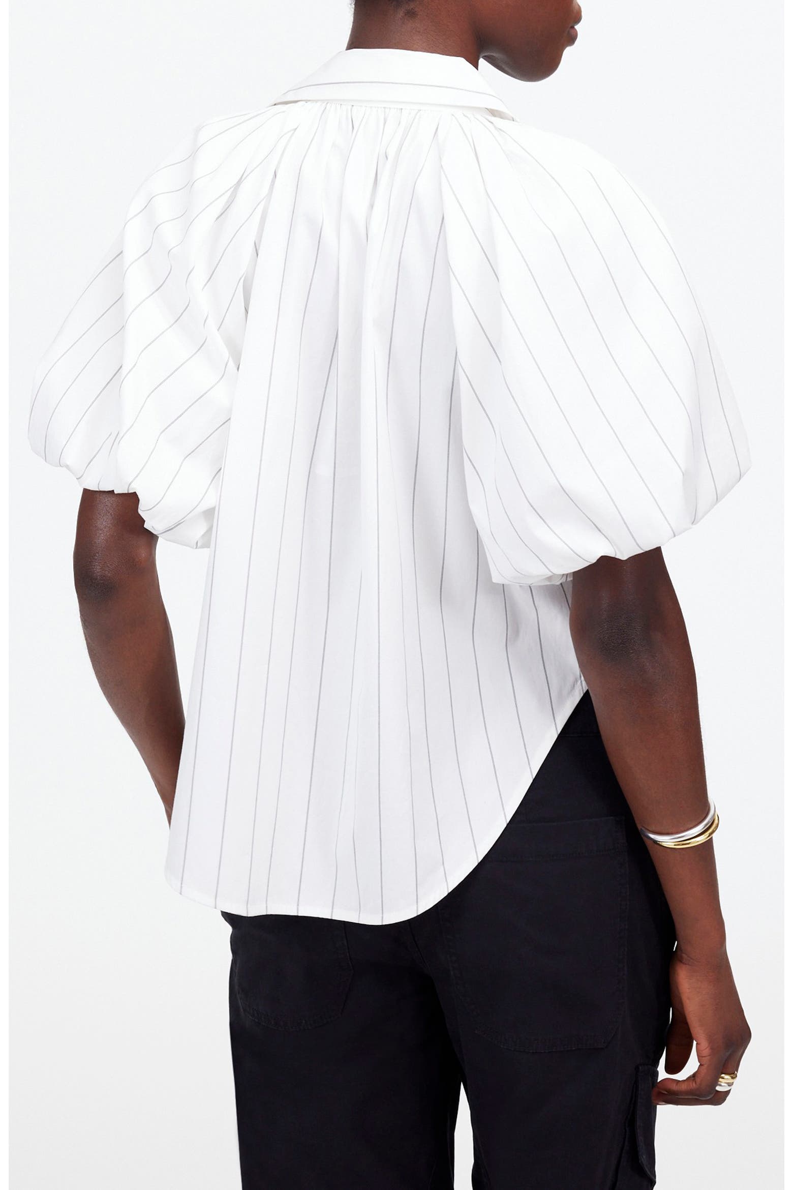 183303 Madewell Stripe Shirred Bubble Sleeve Button-Up Shirt (Women ...
