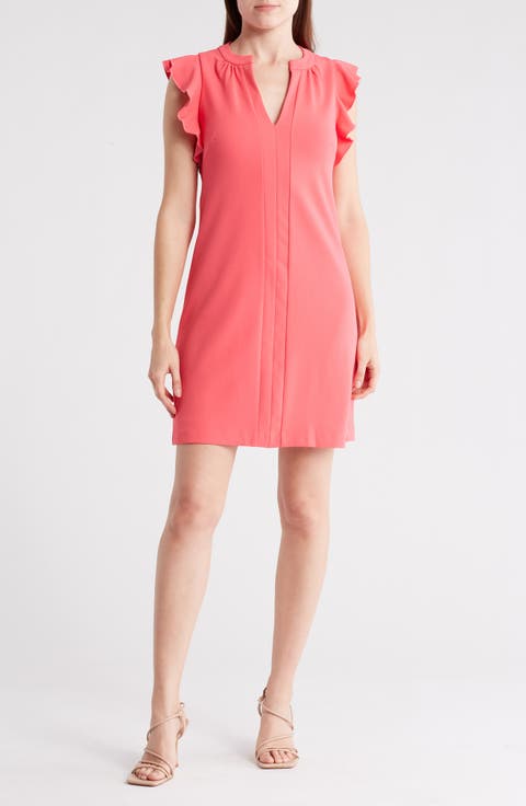 Split Neck Ruffle Scuba Crepe Dress