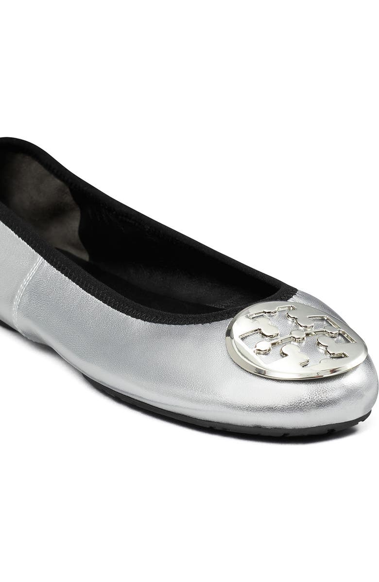 Tory Burch Reva Travel Ballet Flat, Alternate, color, Silver / Silver