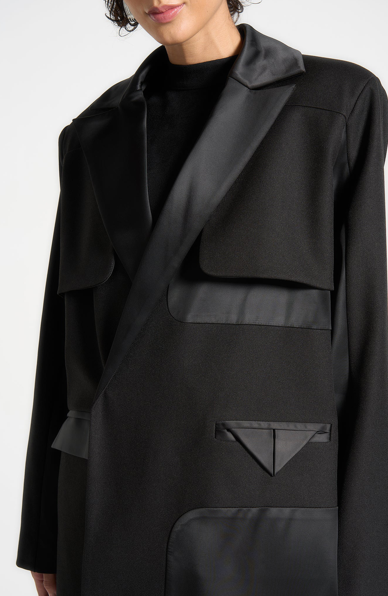 Manière De Voir Ilona Tailored Satin Trench Coat, Main, color, Black
