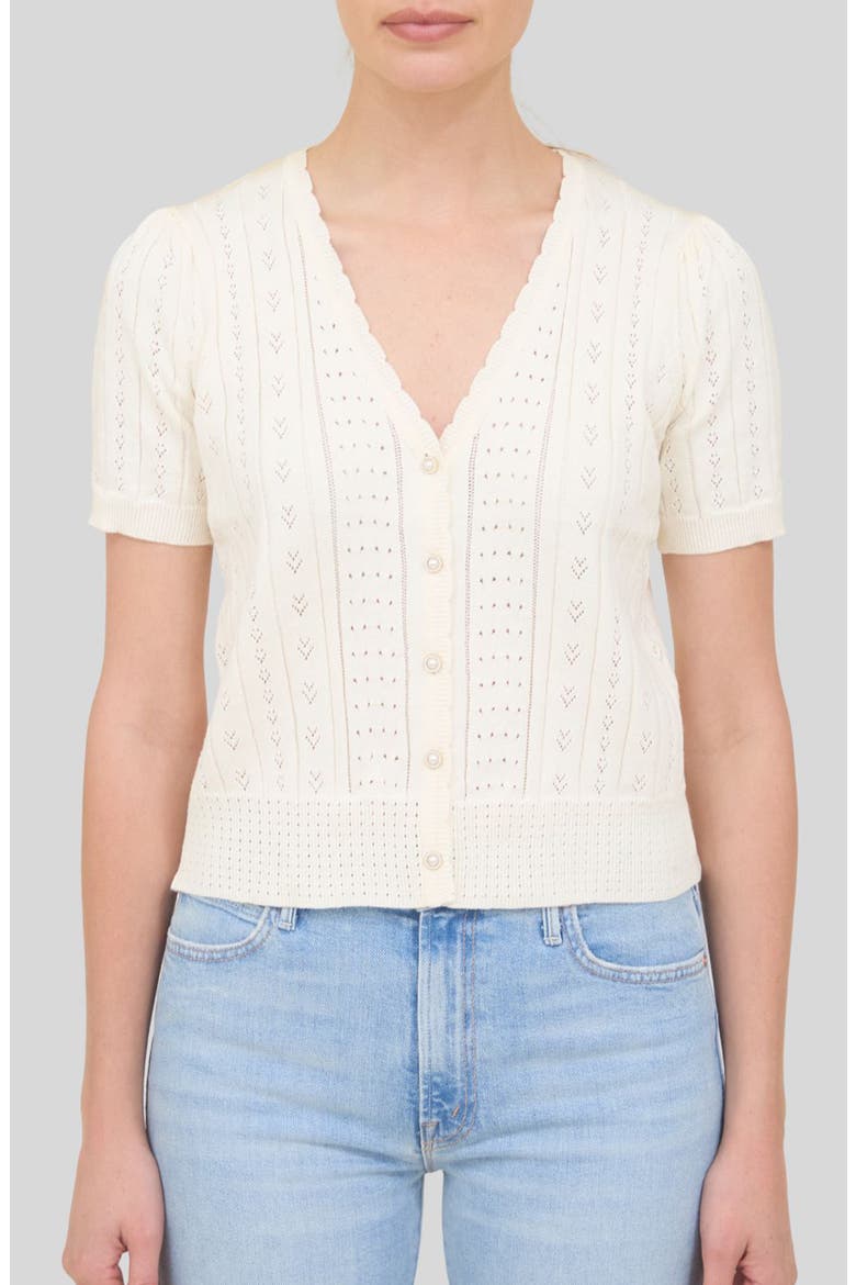 Open Stitch Short Sleeve Cardigan, Main, color, CREAM