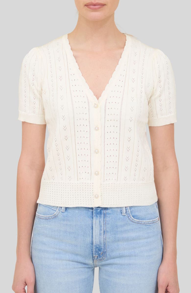 ZOE AND CLAIRE Open Stitch Short Sleeve Cardigan, Main, color, Cream