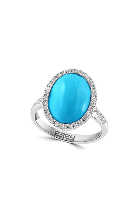 14K White Gold Diamond Halo Turquoise Ring - 0.29 ctw.