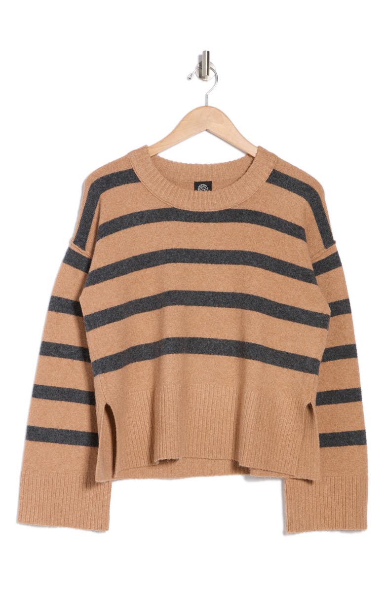 Bobeau Stripe Wide Sleeve Crop Sweater, Alternate, color, Camel/ Charcoal