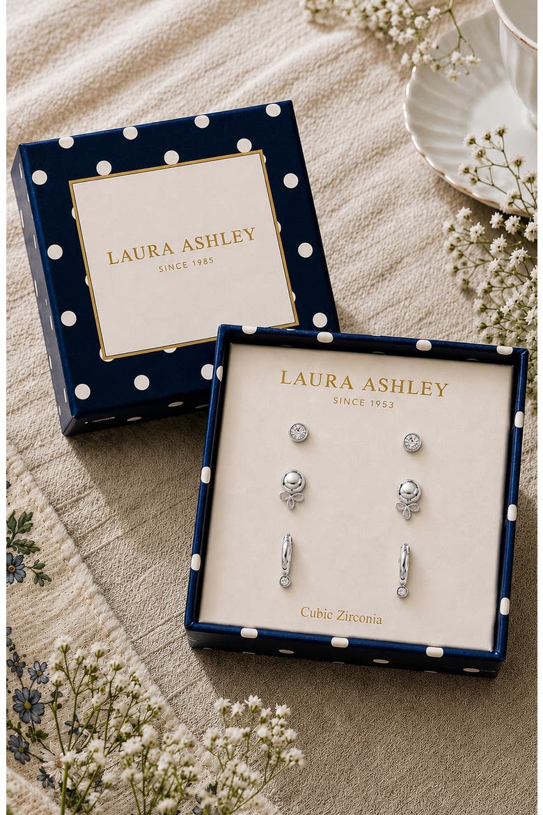 Set of 3 Cubic Zirconia Stud & Huggie Hoop Earrings, Alternate, color, CLEAR/ SILVER