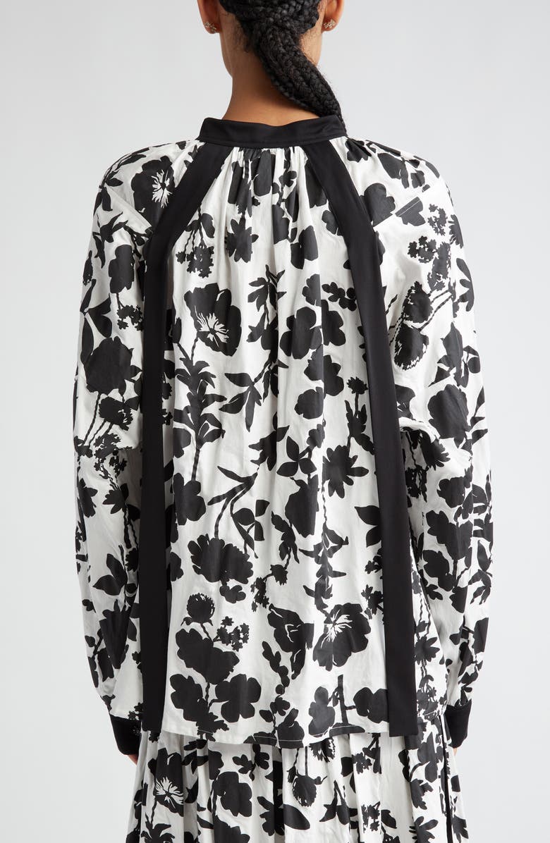 Max Mara Gaetana Floral Print Cotton & Silk Top, Alternate, color, White Black