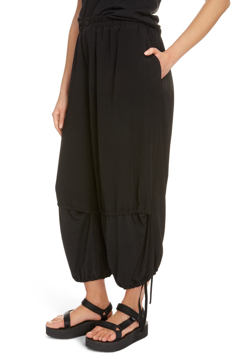 Y's by Yohji Yamamoto Gathered Mixed Media Crop Pants, Alternate, color, 