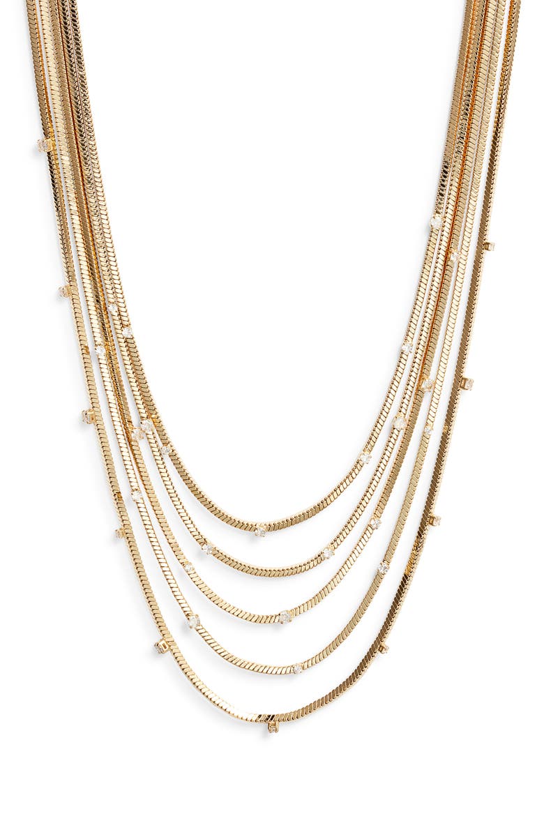 Cubic Zirconia Station Layered Necklace, Main, color, CLEAR- GOLD