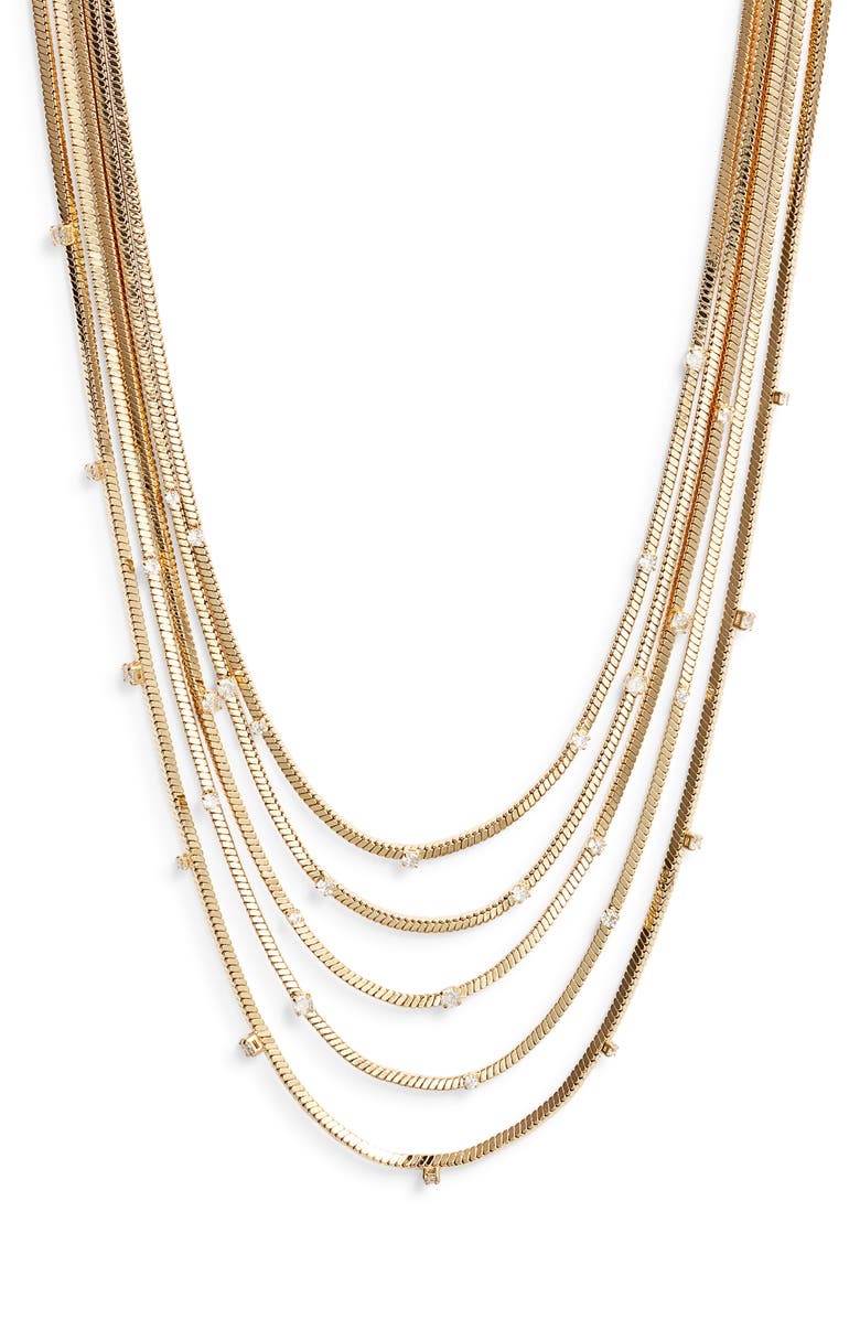 Nordstrom Cubic Zirconia Station Layered Necklace, Main, color, Clear- Gold