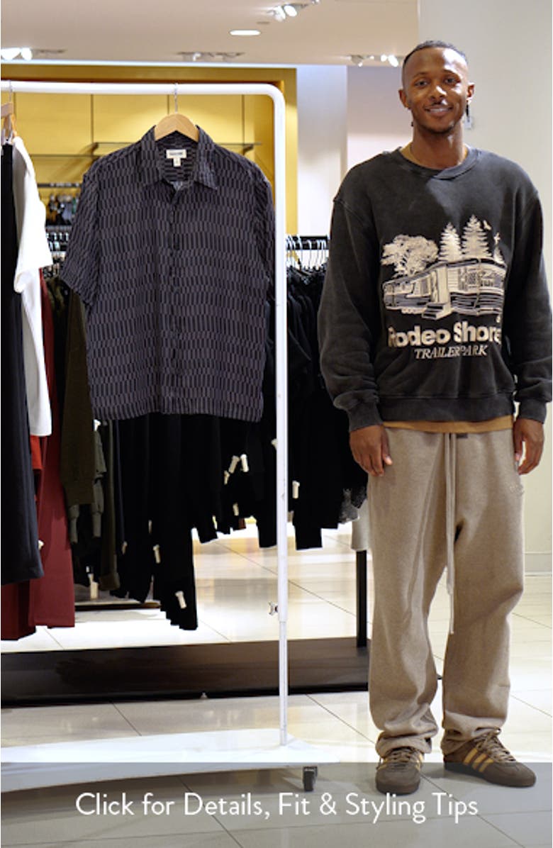 Oversize Geo Print Short Sleeve Button-Up Shirt, sales video thumbnail