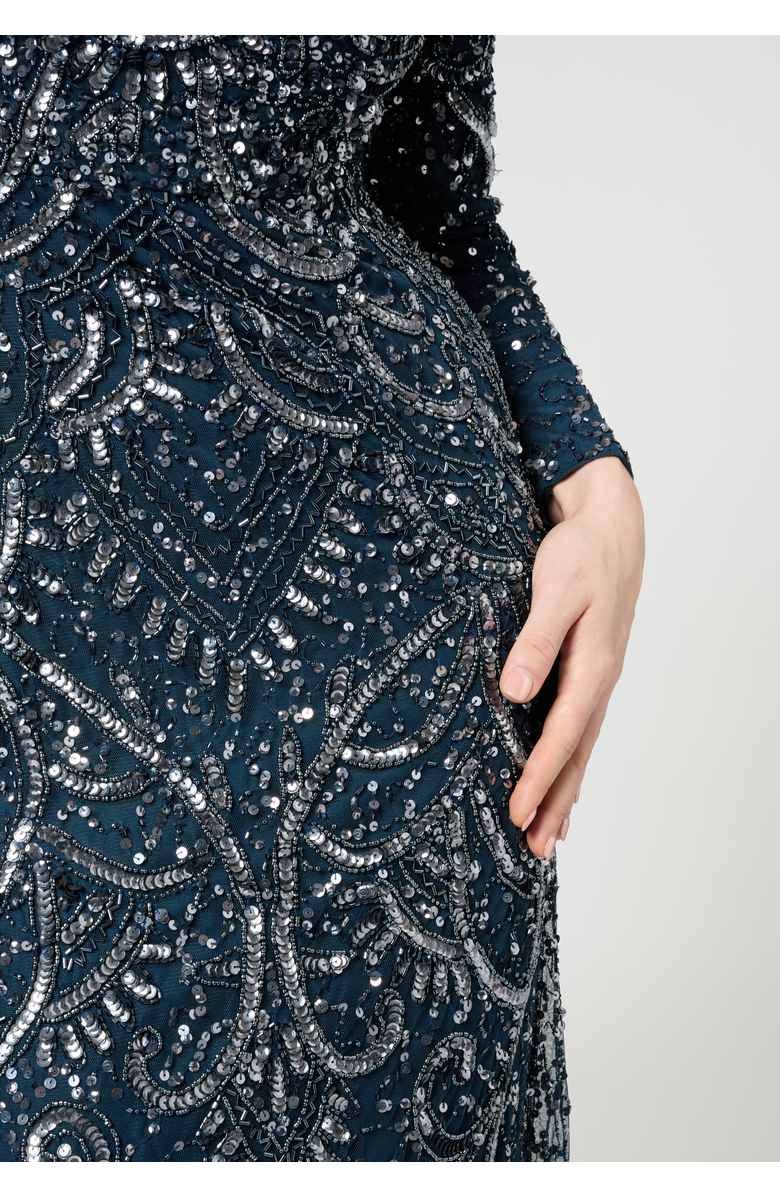 MARYISA Occasion Modest Embellished Sequin Beaded High Neck Evening Maxi Dress, Alternate, color,