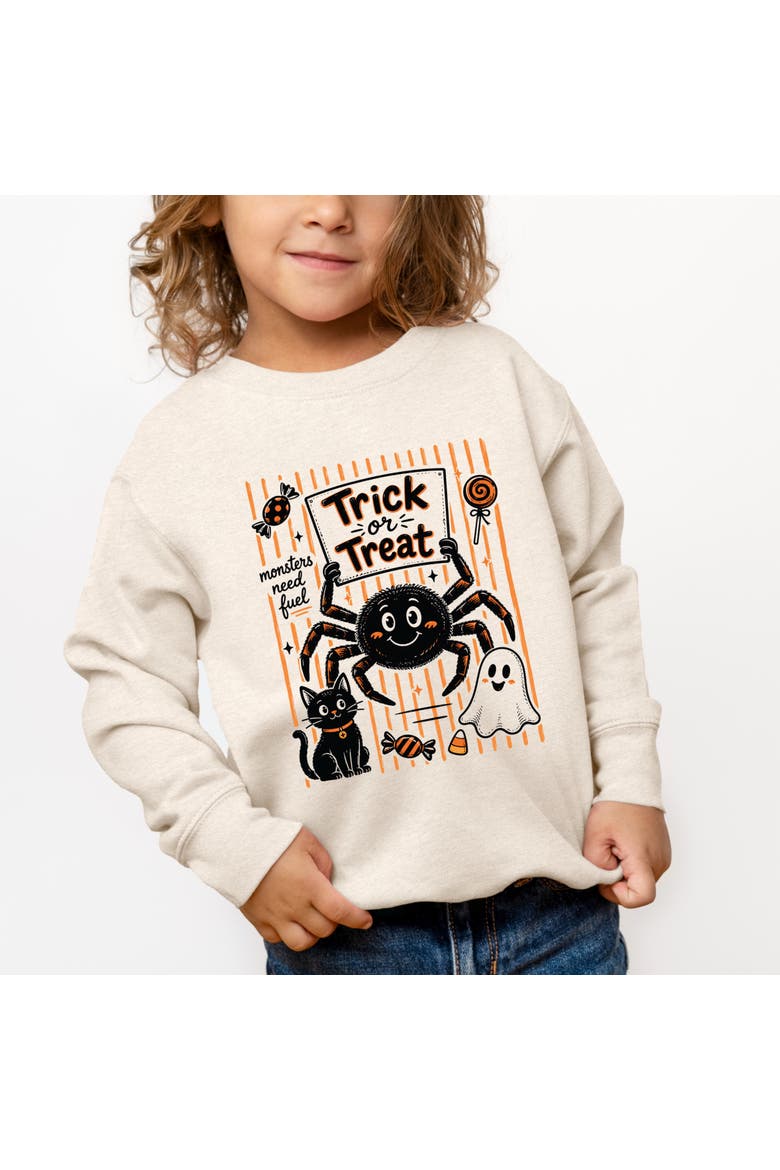 Trick or Treat Spider Stripes Toddler Graphic Sweatshirt, Main, color, Natural