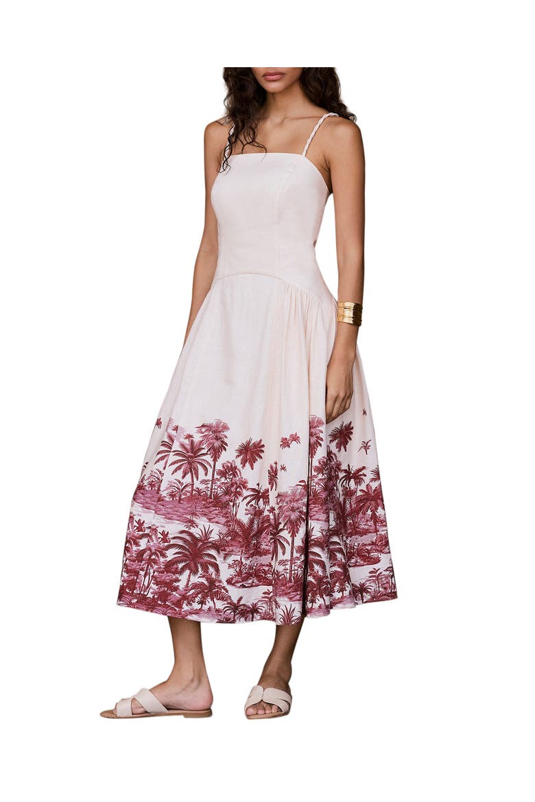Palm Print Midi Dress, Main, color, Burgundy