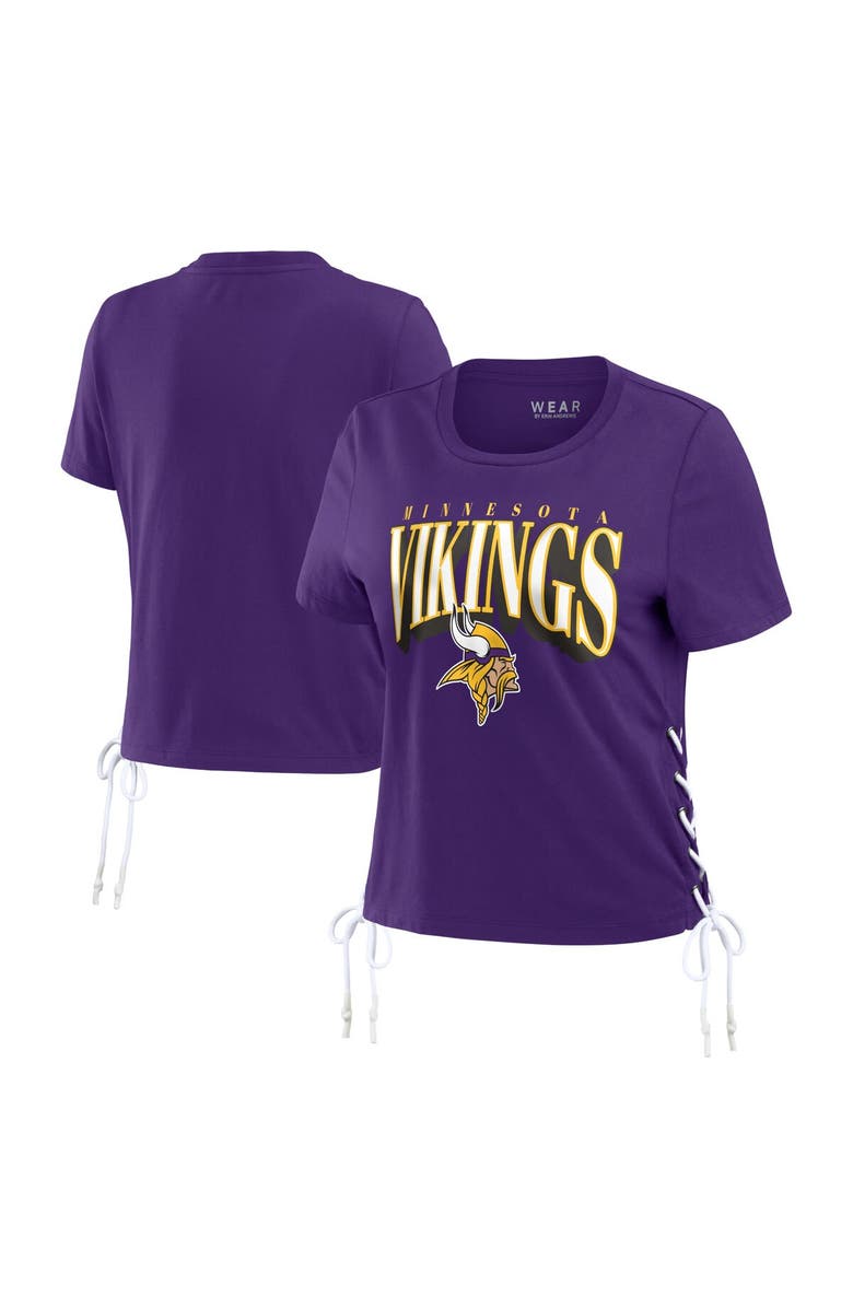 WEAR by Erin Andrews Women's WEAR by Erin Andrews Purple Minnesota Vikings Lace Up Side Modest Cropped T-Shirt, Main, color, Purple