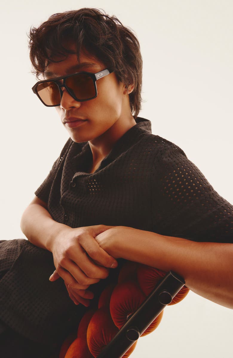 QUAY Soundcheck 57mm Polarized Aviator Sunglasses, Alternate, color, Black / Apricot Polarized