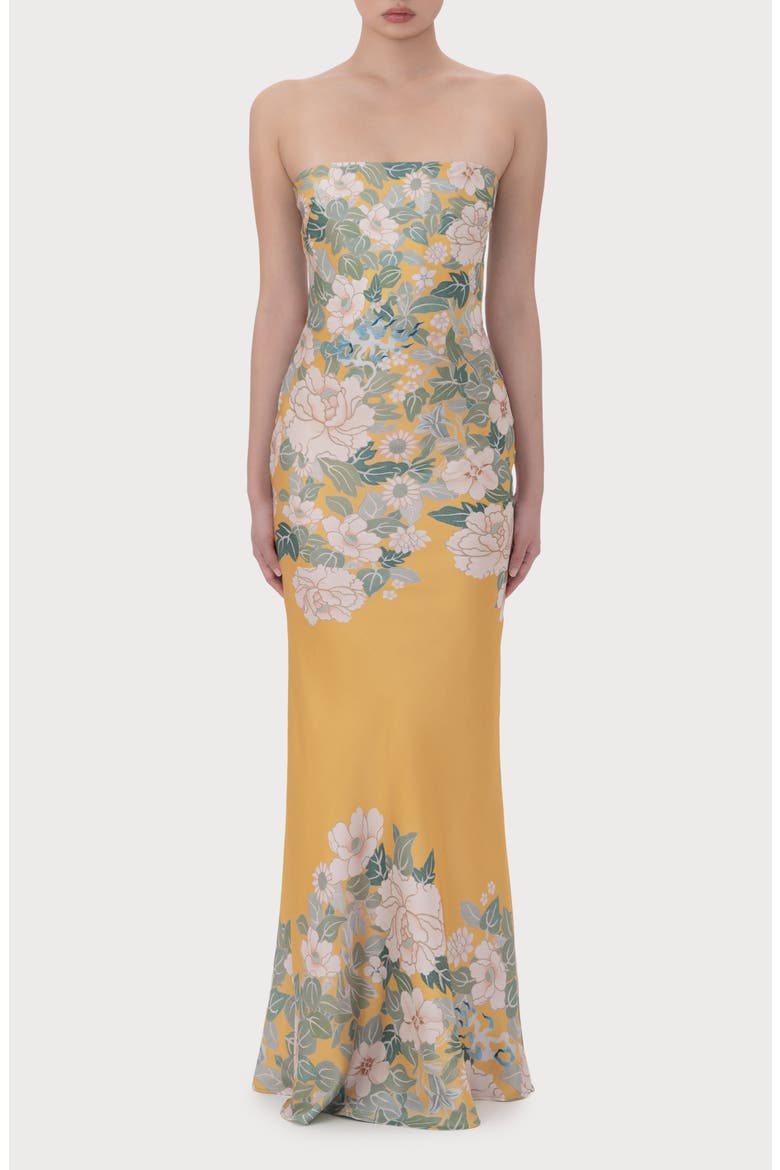 Hesper Floral Satin Gown, Main, color, YELLOW MULTI
