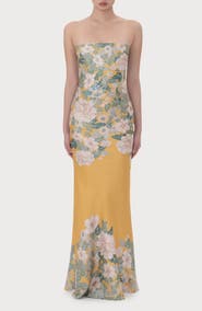 SAU LEE Hesper Floral Satin Gown