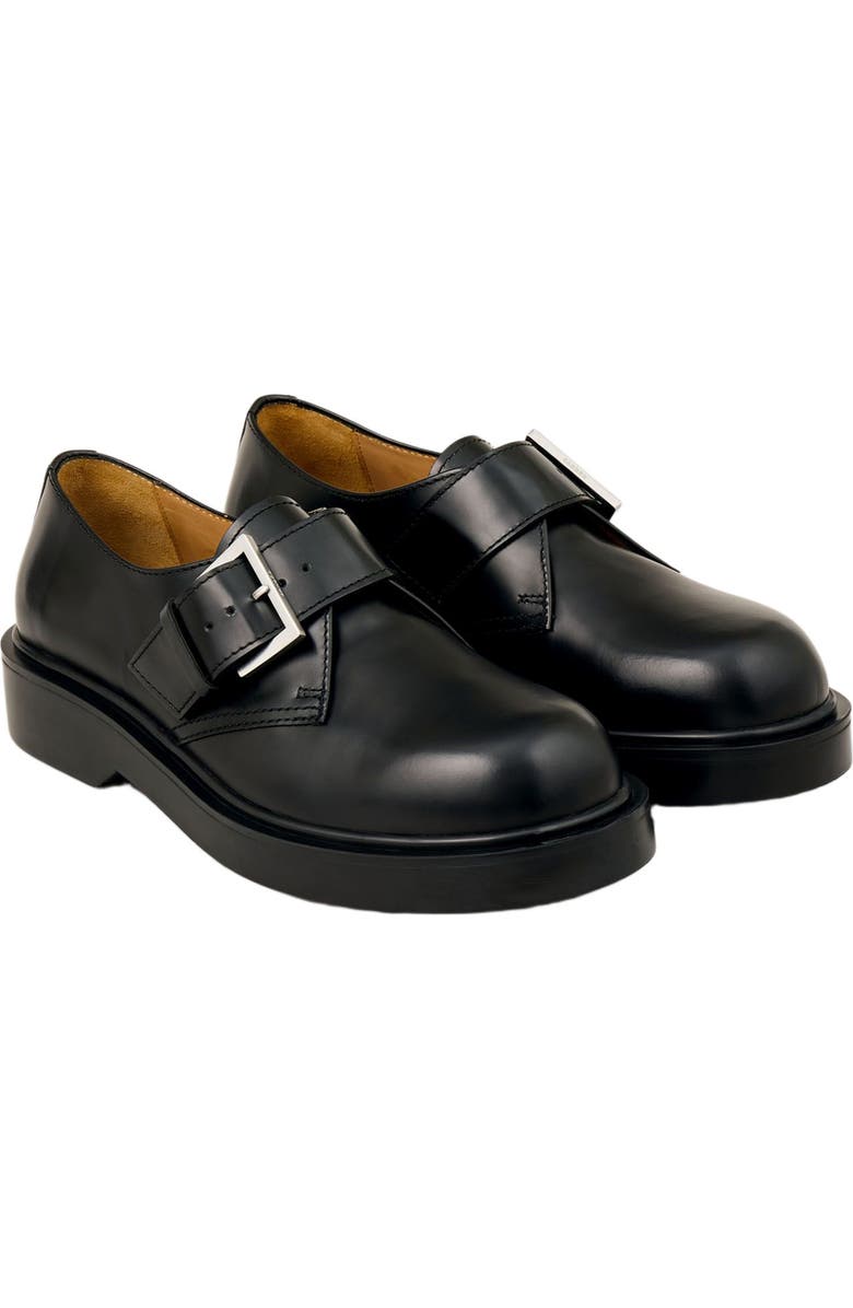 SANDRO Glazed leather derbies, Alternate, color, Black
