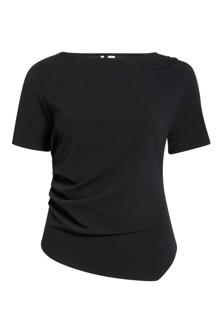 Asymmetrical Gathered T-shirt, Alternate, color, BLACK